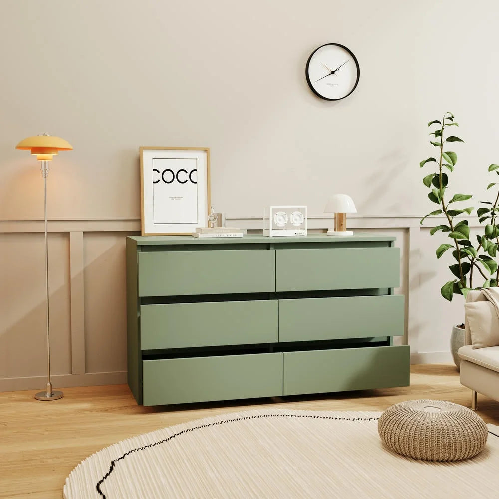 Kadyn Modern 6 Drawer Dresser Wood Cabinet, Dresser for Bedroom, Kitchen Storage Cabinet with Drawers, Chest of Drawers(Black)