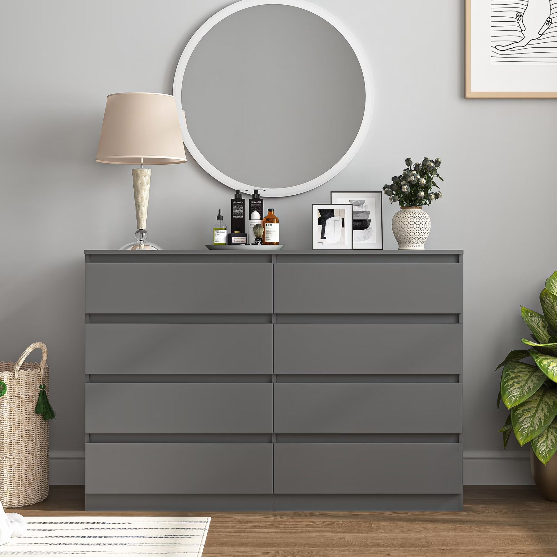 Kadyn Modern 6 Drawer Dresser Wood Cabinet, Dresser for Bedroom, Kitchen Storage Cabinet with Drawers, Chest of Drawers(Black)