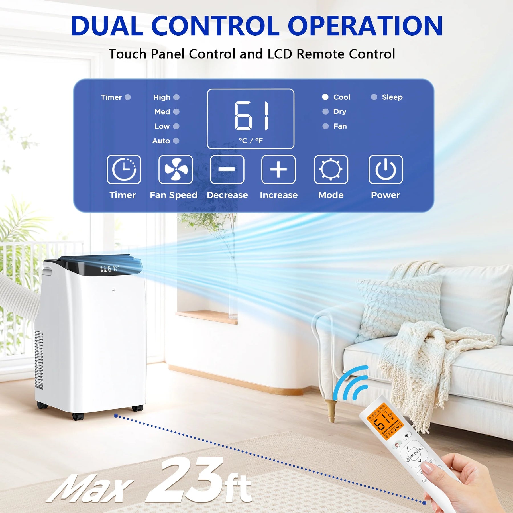 Fosawd 12000 BTU Portable Air Conditioner Cools up to 500 Sq. Ft, 3 - in - 1 AC, Dehumidifier, Fan