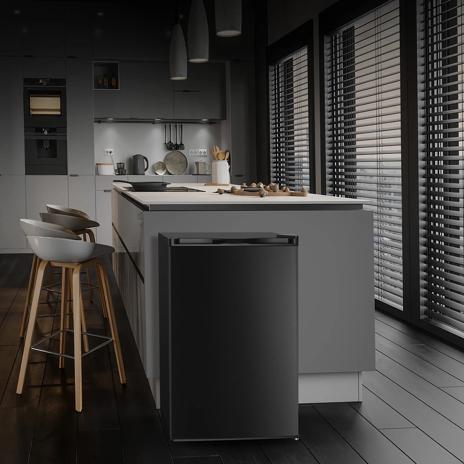 KNDKO 3.2cu.ft Upright Freezer, Compact Freezer with Removable Shelves, Adjustable Thermostat for Home/Kitchen/Office, SILVER