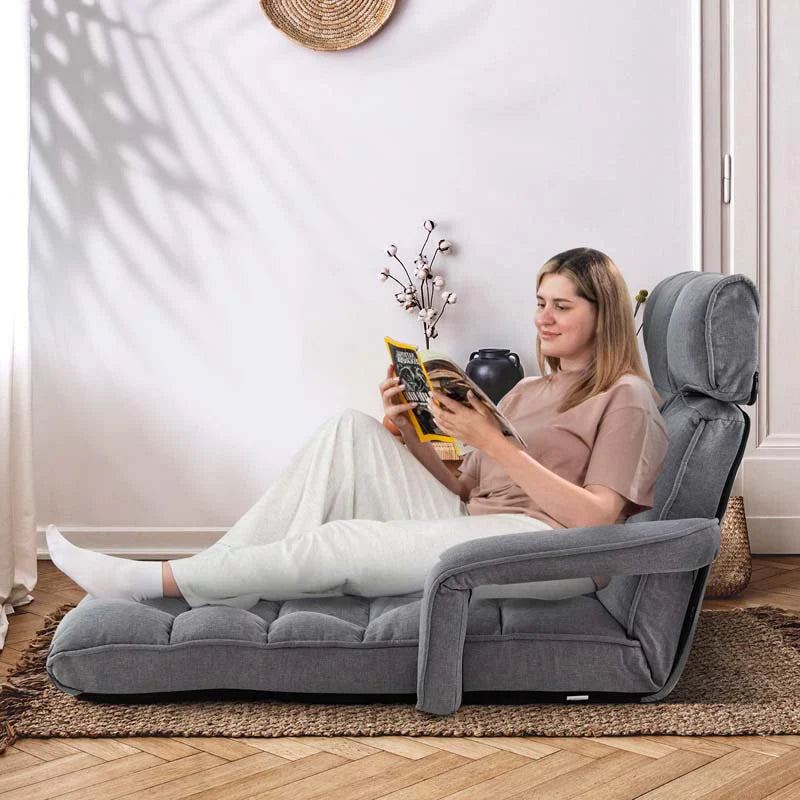 6 - Position Adjustable Floor Sofa Bed, Folding Lazy Sofa Chaise Lounger Recliner with Armrests & Footrests for Living Room, Bedroom & Gaming