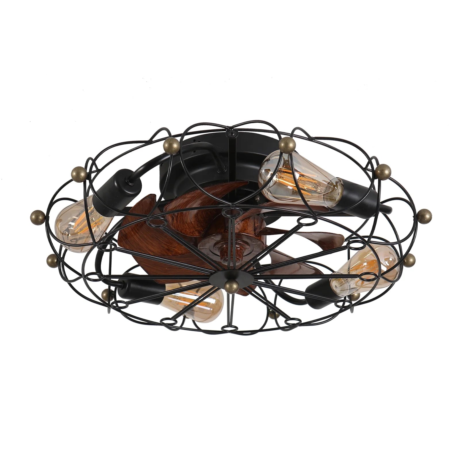 Industrial Cage Ceiling Fan - Low - Profile 7 - Blade Fan with Remote & Light - Modern Rustic Cooling for Small Spaces
