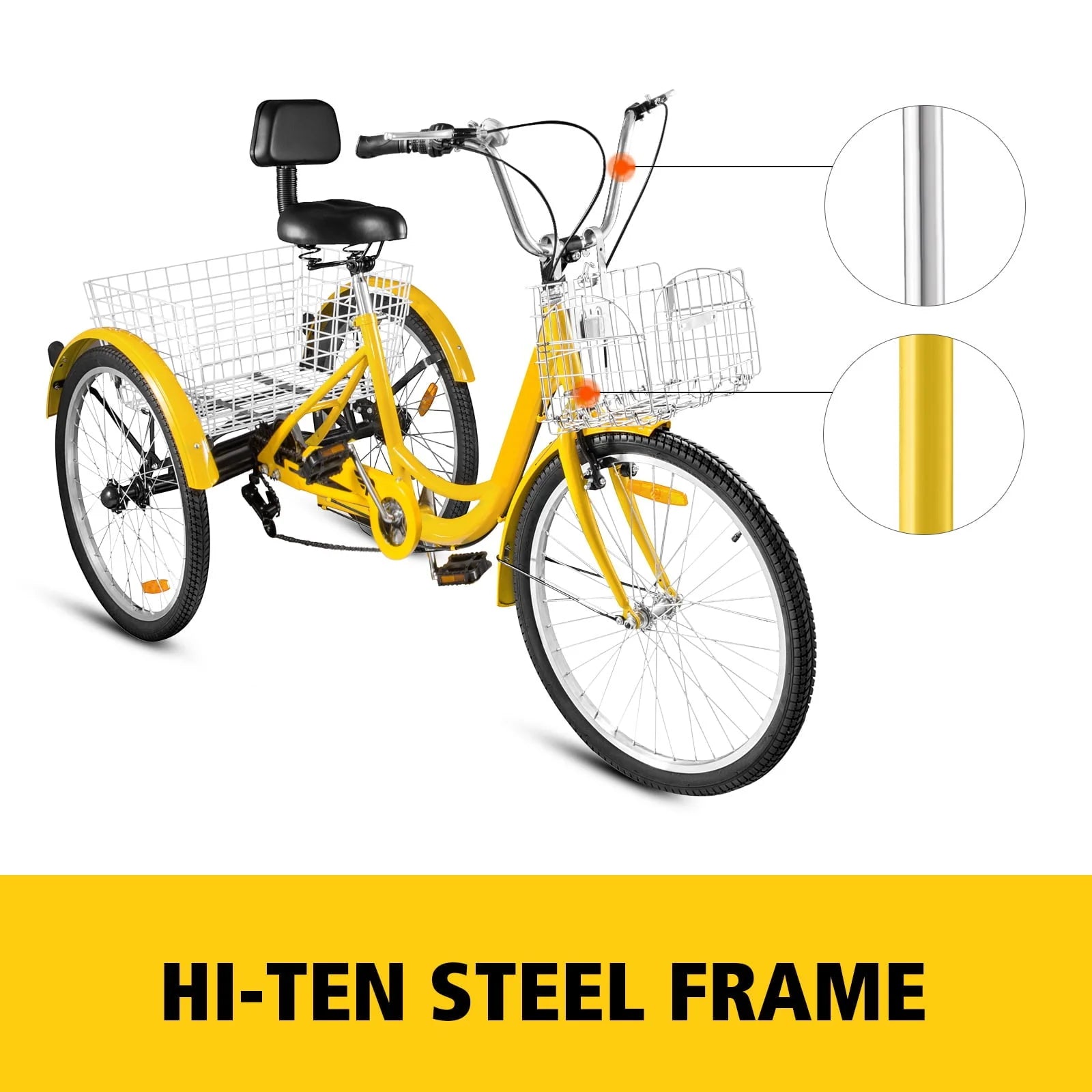 VEVOR 24"adult Tricycle 7 - Speed Three Wheel Bike Cruise Bike, Seat Adjustable Trike with Bell, Brake System and Basket Cruiser Bicycles Size for Shopping