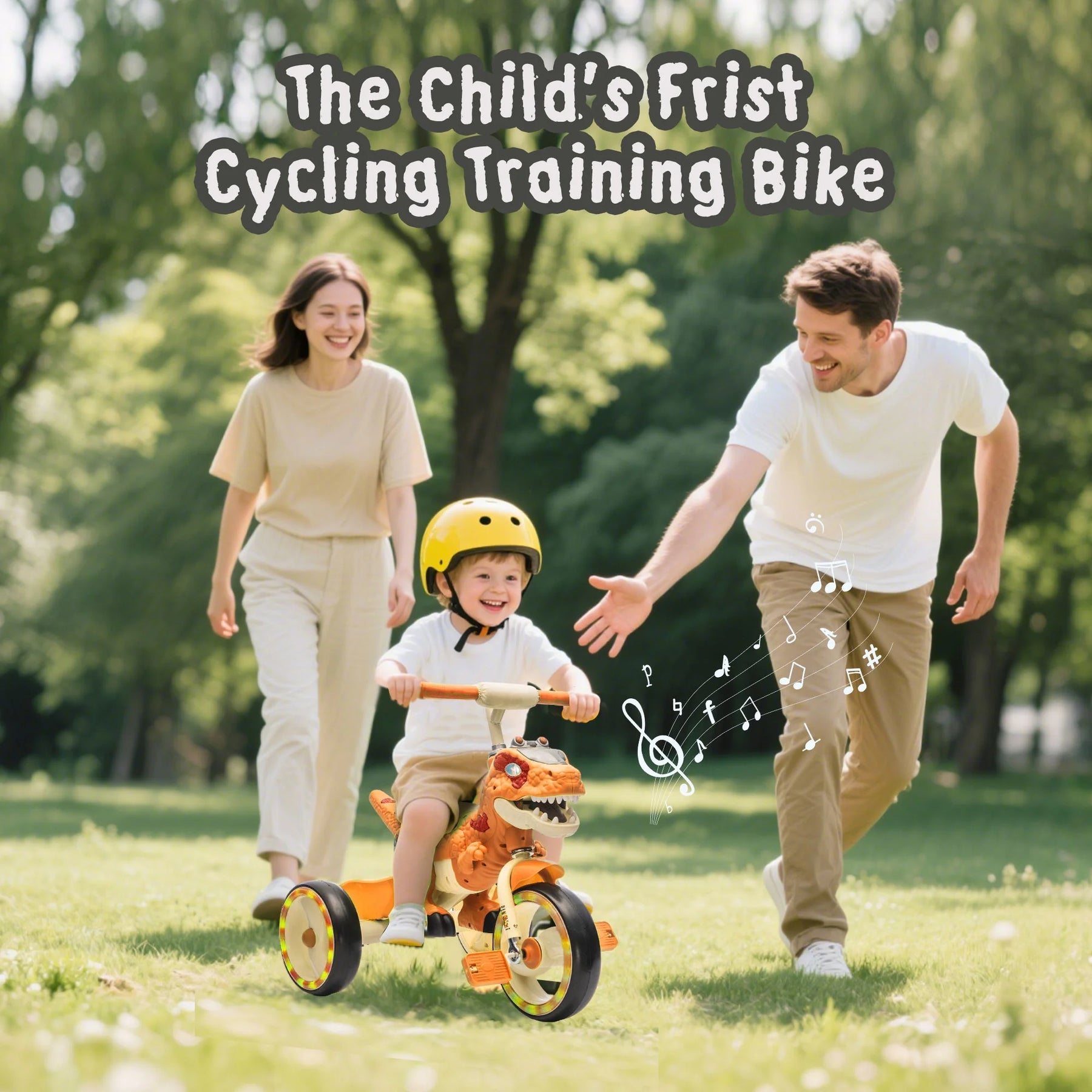 Xuanlur Kids Ride on Dinosaur Tricycle, Toddlers Kid Trike with Wide Flash Wheels, Anti - Slip Pedals, Rear Basket, Music & LED Lights, Toddler Bike