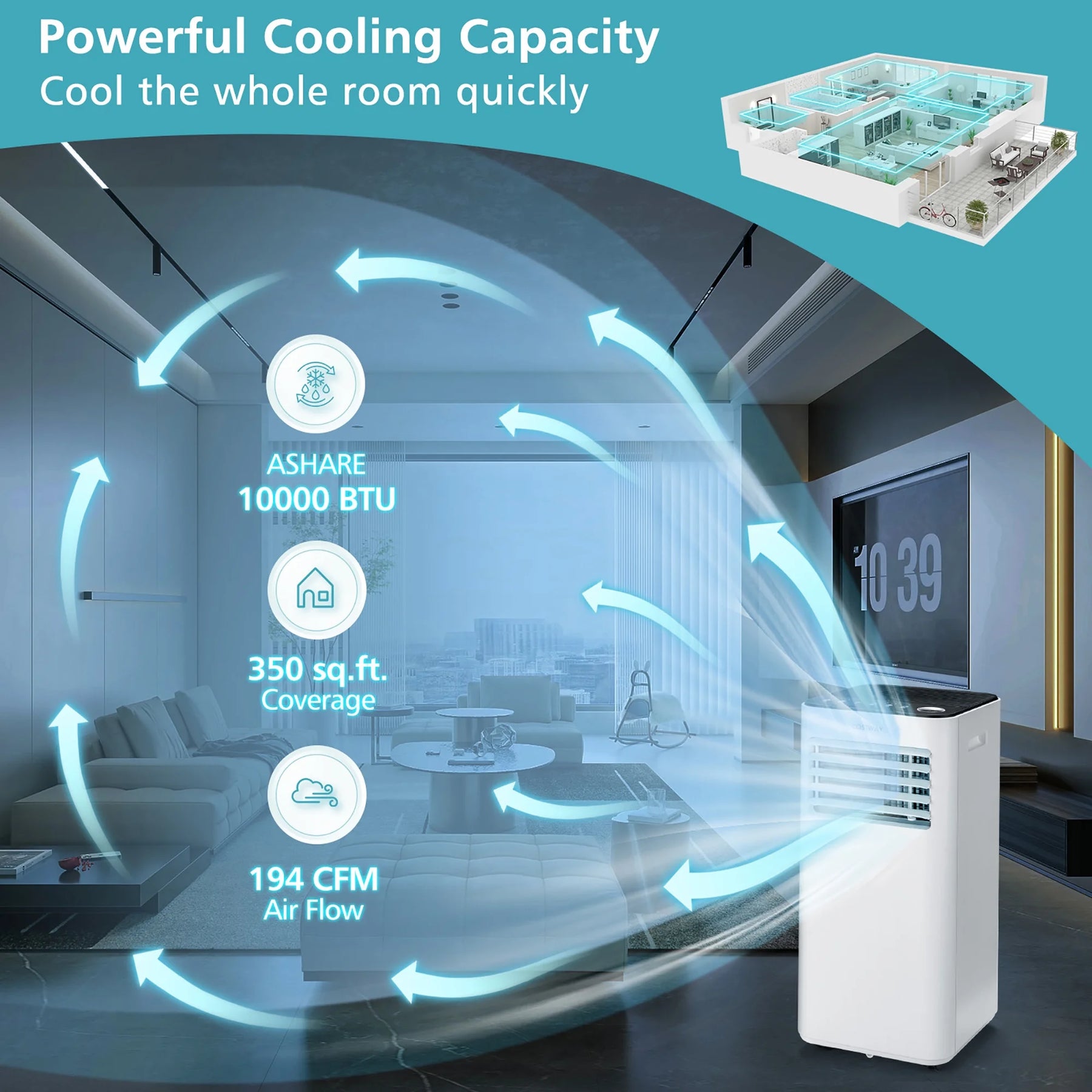 Costway 10000 BTU Portable Air Conditioner 3 - in - 1 Air Cooler with Fan Dehum Sleep Mode