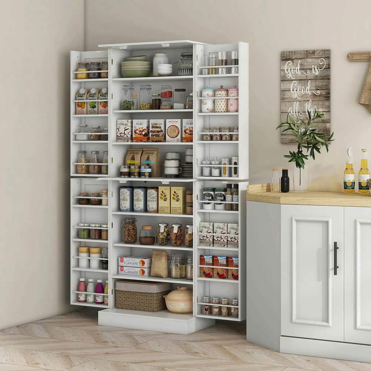 Spaco 17-Tier Kitchen Small Pantry Cabinet with 2 Doors and 6 Adjustable Shelves, Cabinet Pantry, Freestanding 5-Tier Shelving Pantries