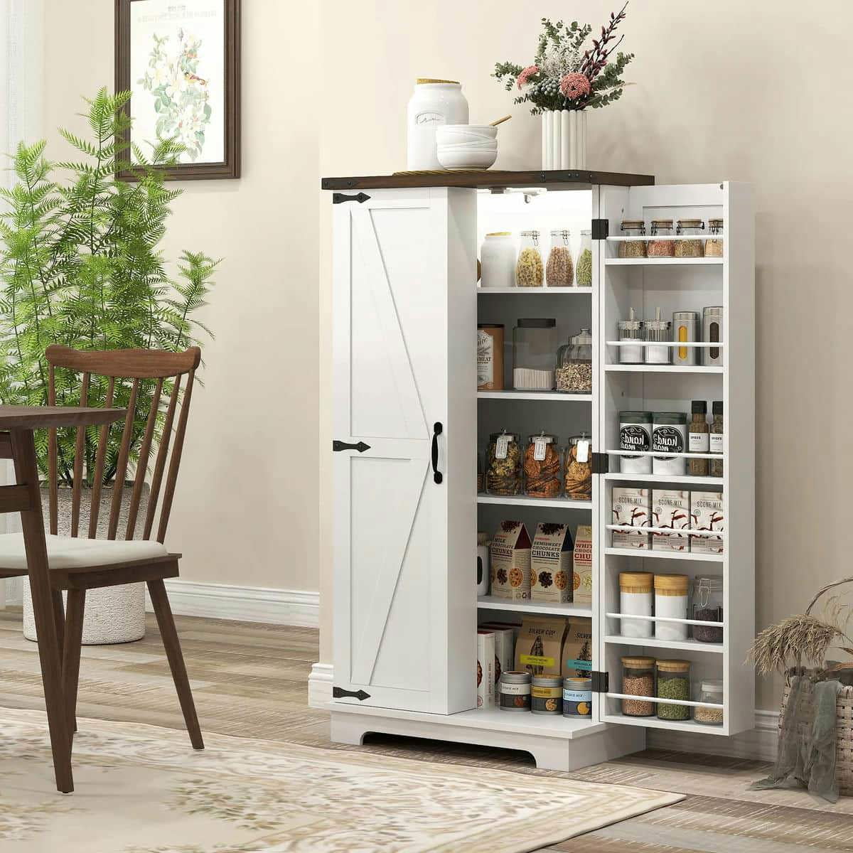 Spaco 17-Tier Kitchen Small Pantry Cabinet with 2 Doors and 6 Adjustable Shelves, Cabinet Pantry, Freestanding 5-Tier Shelving Pantries