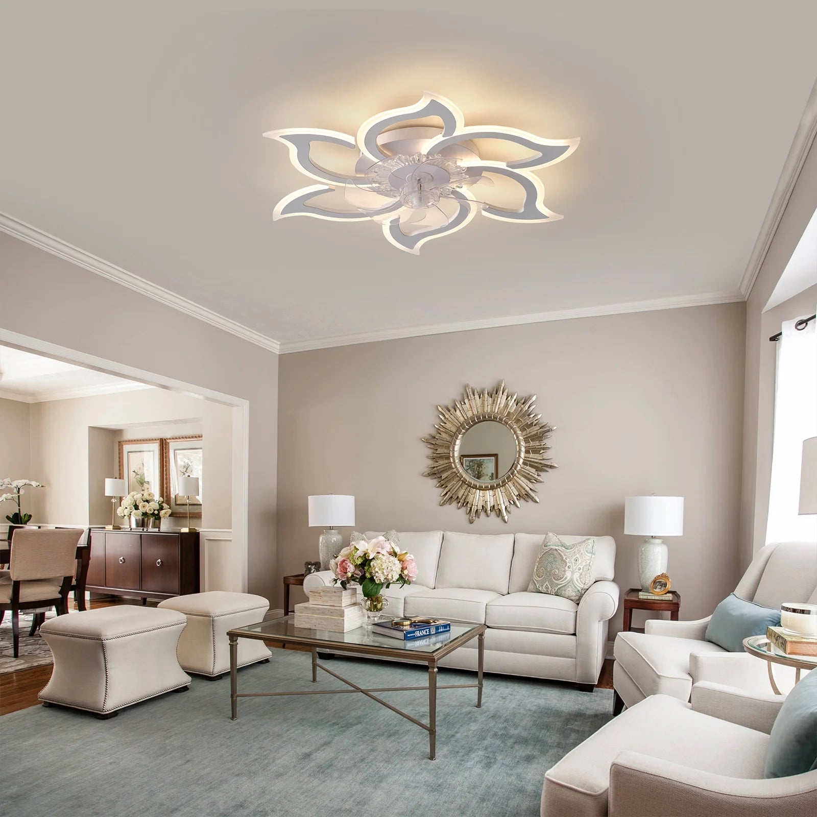 Garwarm Dimmable Ceiling Fan with Light and Remote Control, 27" Small Flush Mounted Ceiling Fan