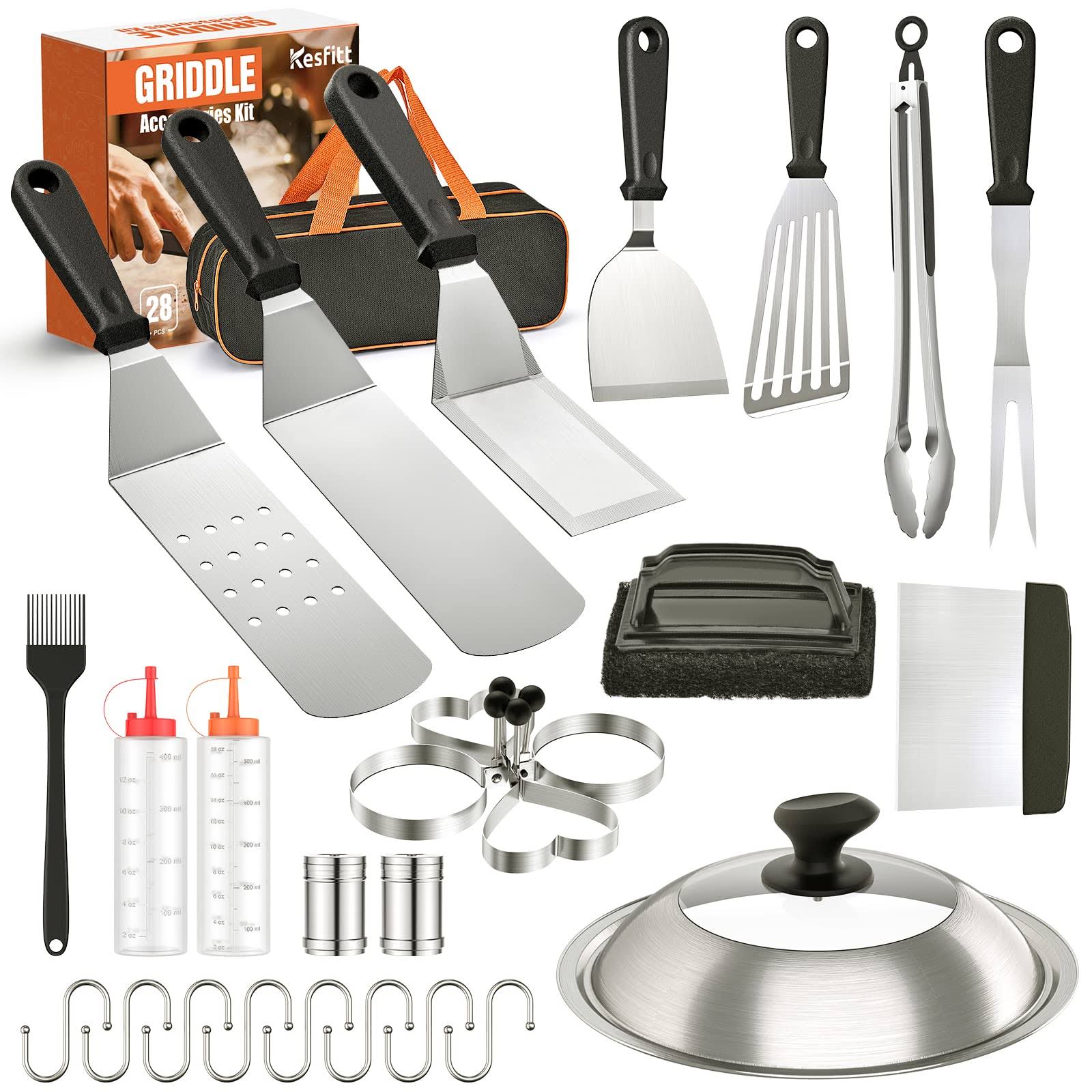 Blackstone Griddle Accessories Kit,28PCS Flat Top Grilling Tools Set for Blackstone and Camp Chef,Griddle Cleaning Kit Cooking Utensils Set with