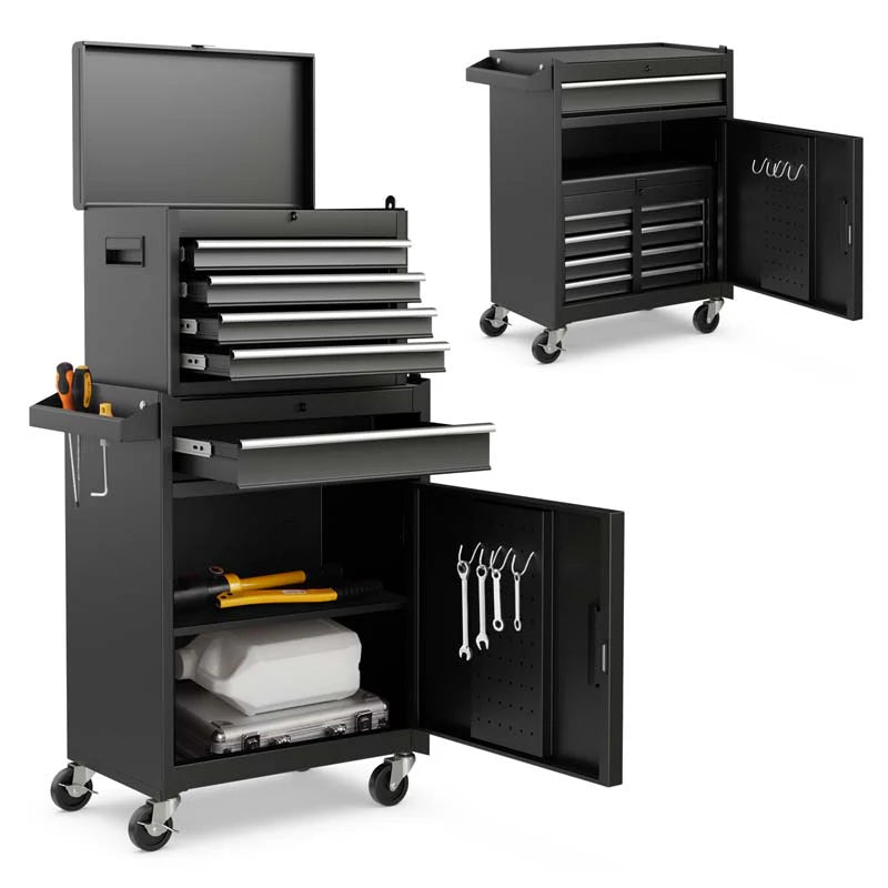 2 - in - 1 Rolling Tool Chest, 5-Drawer Tool Storage Cabinet with Wheels, Adjustable Shelf, Tool Box Organizer for Garage Warehouse Workshop