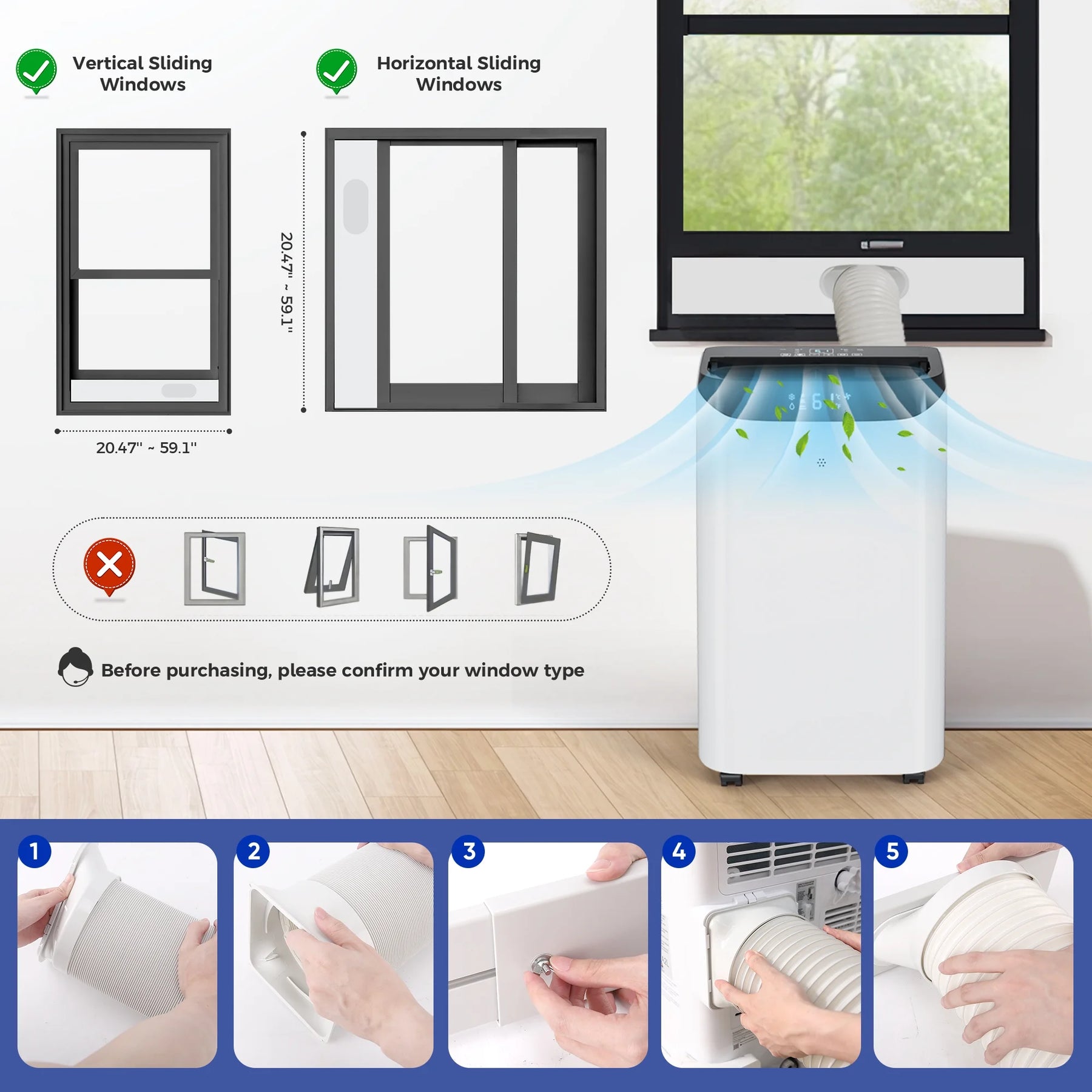 Fosawd 12000 BTU Portable Air Conditioner Cools up to 500 Sq. Ft, 3 - in - 1 AC, Dehumidifier, Fan