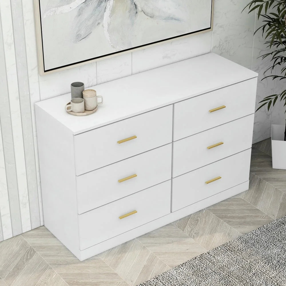 Kadyn Modern 6 Drawer Dresser Wood Cabinet, Dresser for Bedroom, Kitchen Storage Cabinet with Drawers, Chest of Drawers(Black)