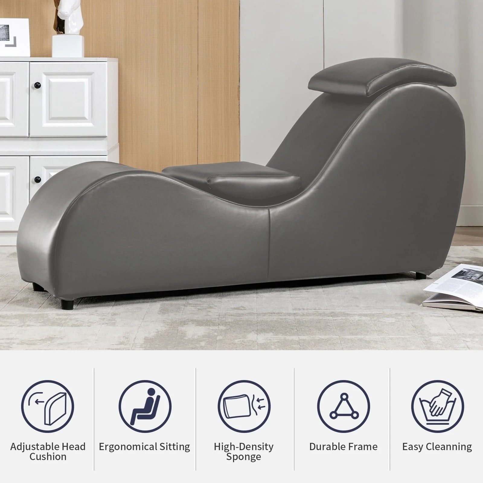 MUZZ Yoga Chair, Curved Yoga Chaise Lounge for Adults Stretching Exercising Relaxing, Chaise Lounge Chair with Adjustable Mats