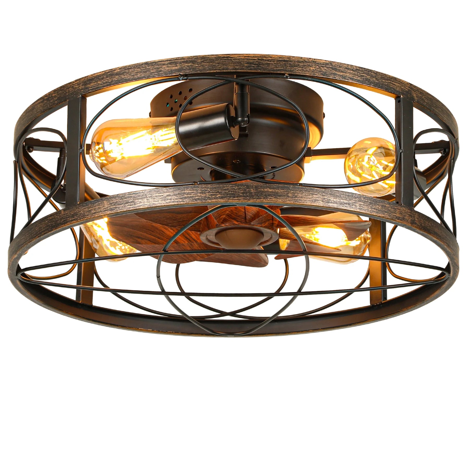 Dextrus 20" Caged Ceiling Fan with Lights and Remote Control, Rustic Farmhouse Flush Mount Design with Reversible DC Motor, 6 Speed Settings