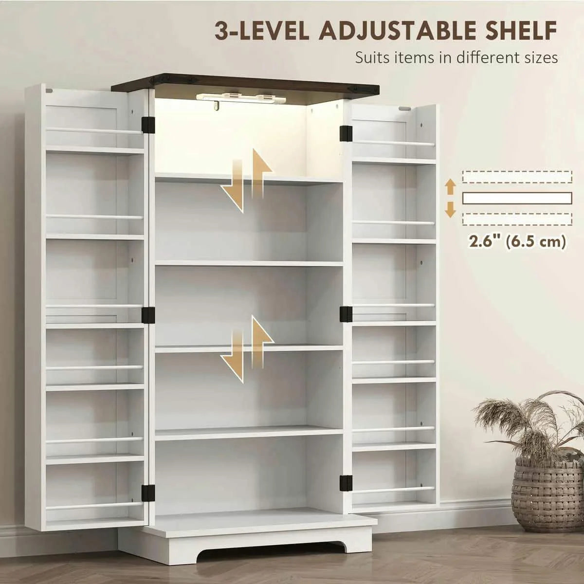 Spaco 17-Tier Kitchen Small Pantry Cabinet with 2 Doors and 6 Adjustable Shelves, Cabinet Pantry, Freestanding 5-Tier Shelving Pantries