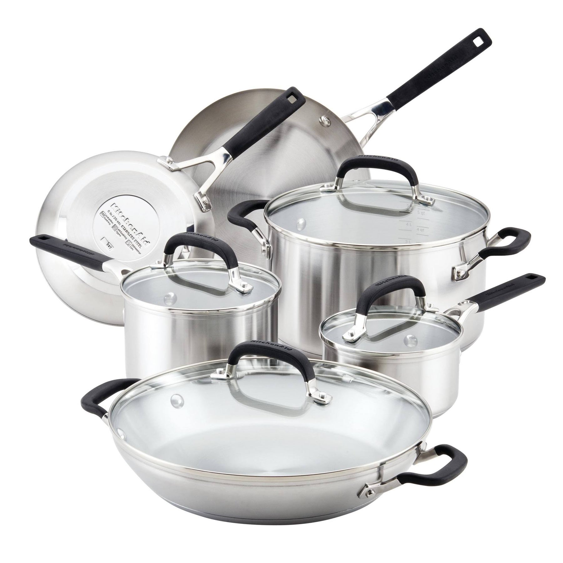 KitchenAid Stainless Steel Cookware Induction Pots and Pans Set, 10-Piece, Brushed Stainless Steel