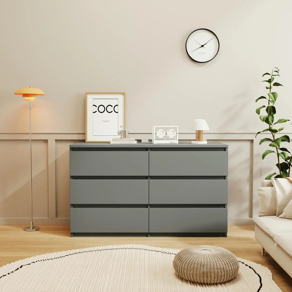 Kadyn Modern 6 Drawer Dresser Wood Cabinet, Dresser for Bedroom, Kitchen Storage Cabinet with Drawers, Chest of Drawers(Black)
