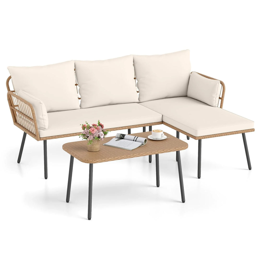 Tangkula 3 Pieces L-Shaped Patio Furniture Set for Backyard Porch Balcony