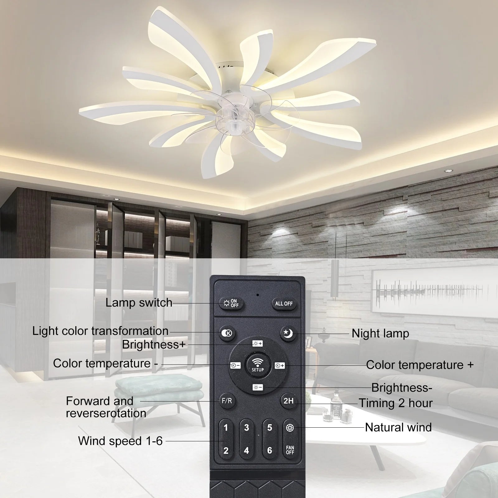 Garwarm Dimmable Ceiling Fan with Light and Remote Control, 27" Small Flush Mounted Ceiling Fan