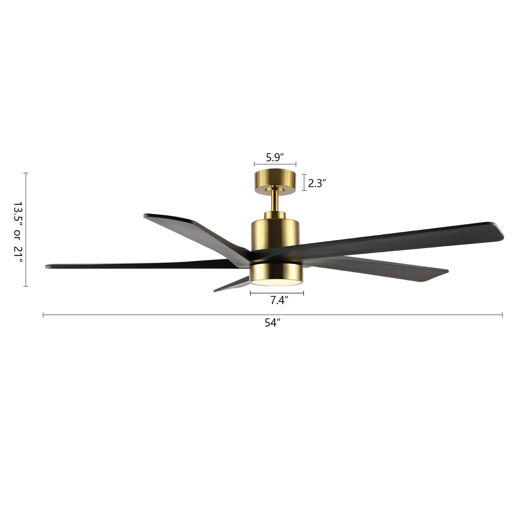 WINGBO 54 DC Ceiling Fan with Lights and Remote Control, 5 Reversible Carved Wood Blades Brass/Black