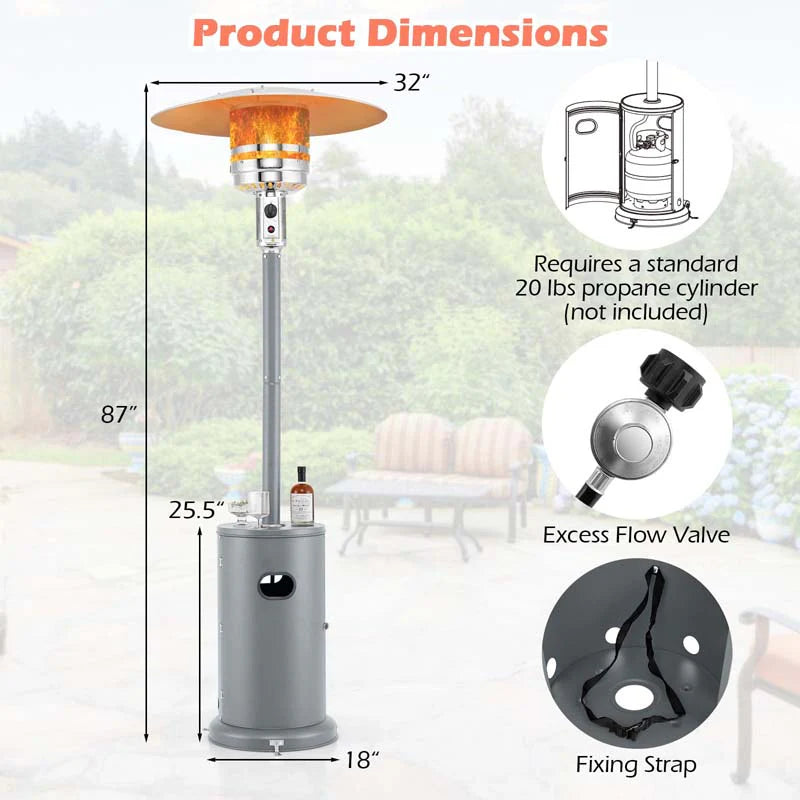 50,000 BTU Propane Outdoor Heater, Round Patio Heater with Stainless Steel Burner, Tip - Over, Flame - Out Protection, Wheels, CSA Certificated