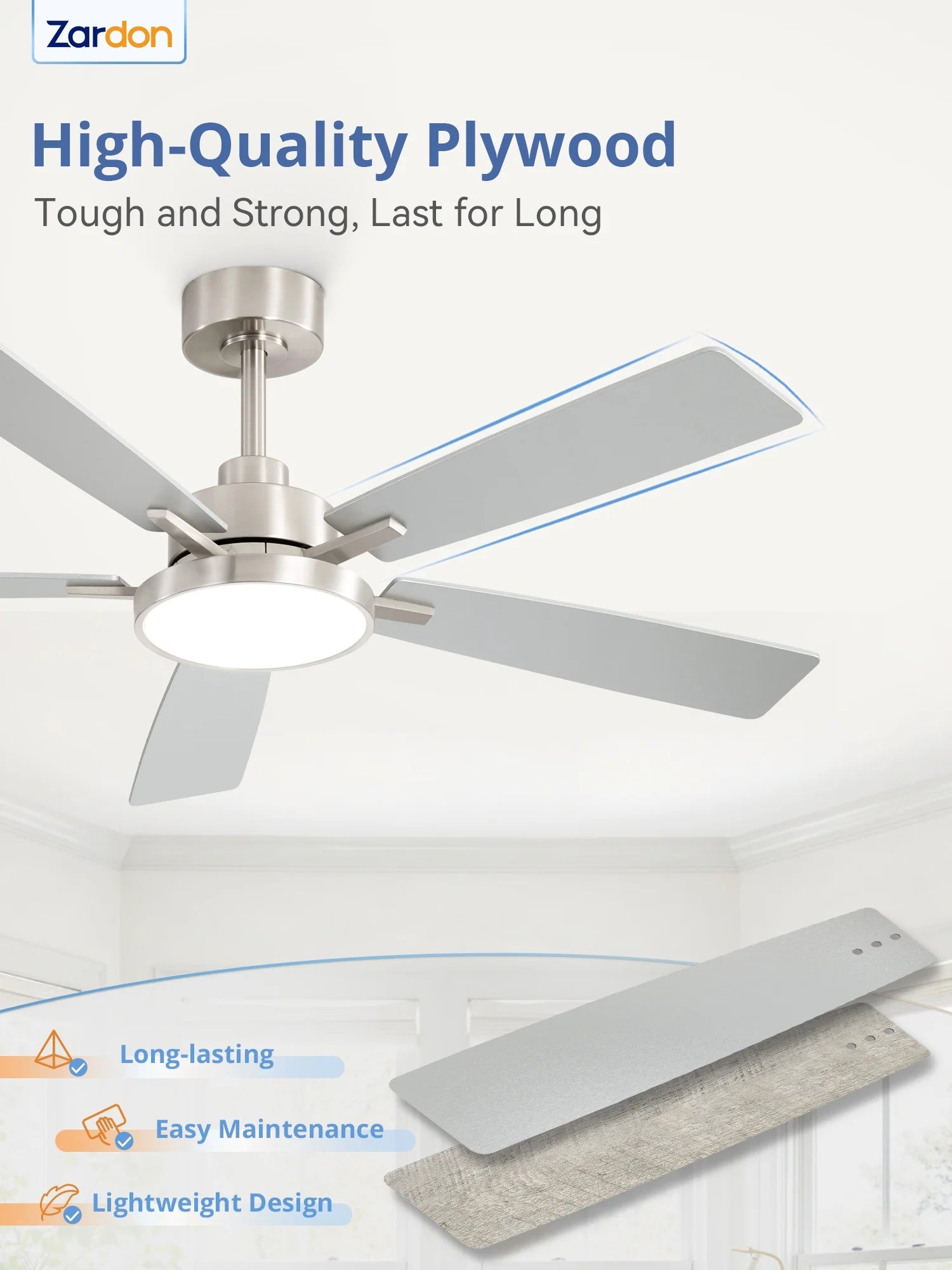Zardon 52 in Black Ceiling Fan with LED Light and Remote, Downrod 6-Speed and Quiet Reversible DC Motor for Bedroom, Living Room, Indoor