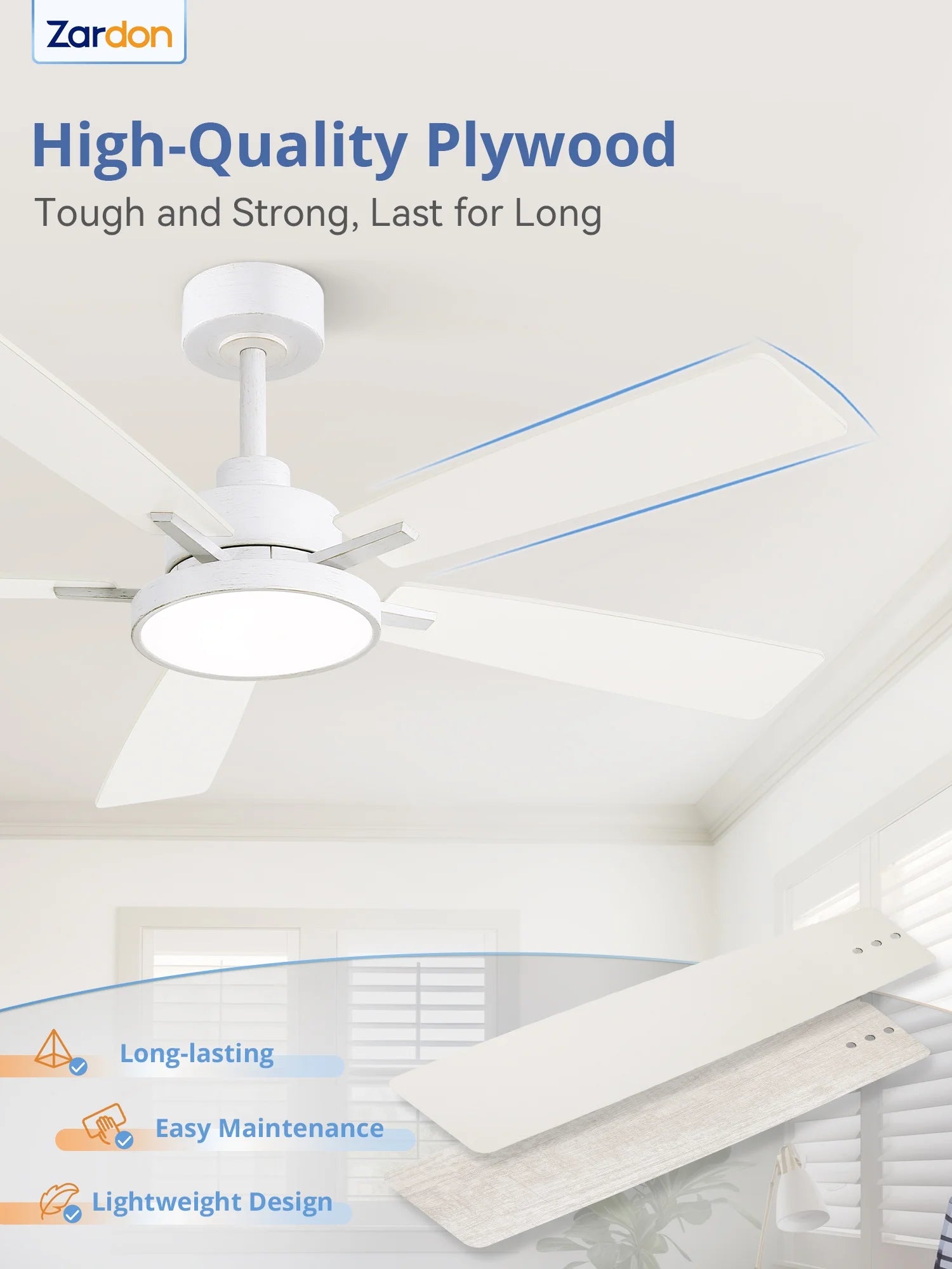 Zardon 52 in Black Ceiling Fan with LED Light and Remote, Downrod 6-Speed and Quiet Reversible DC Motor for Bedroom, Living Room, Indoor