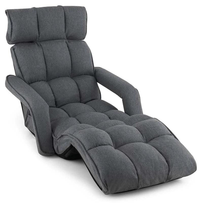 6 - Position Adjustable Floor Sofa Bed, Folding Lazy Sofa Chaise Lounger Recliner with Armrests & Footrests for Living Room, Bedroom & Gaming