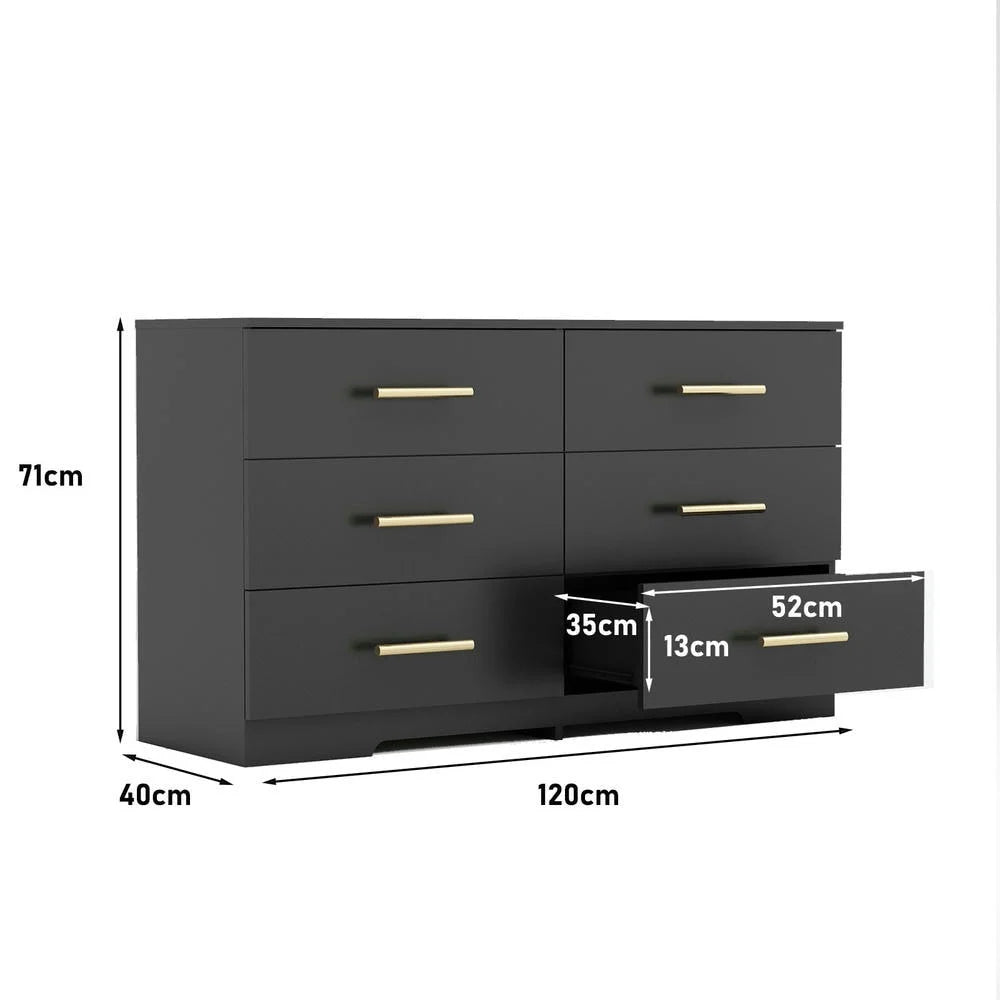 Kadyn Modern 6 Drawer Dresser Wood Cabinet, Dresser for Bedroom, Kitchen Storage Cabinet with Drawers, Chest of Drawers(Black)