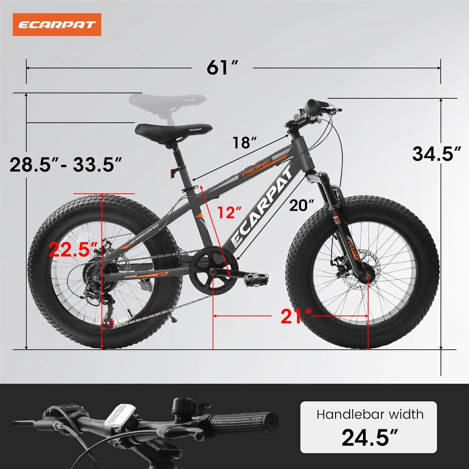 20 in Mountain Bike for 7 - 15 Years Old, 7 Speed Kids Bike with High Carbon Steel Frame, Fat Tire and Dual Disc Brake, Front Suspension Mountain