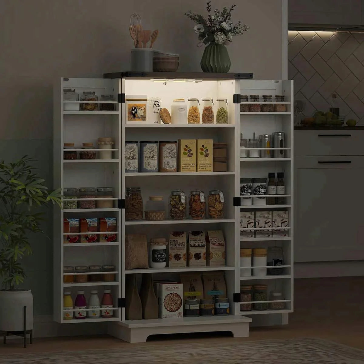 Spaco 17-Tier Kitchen Small Pantry Cabinet with 2 Doors and 6 Adjustable Shelves, Cabinet Pantry, Freestanding 5-Tier Shelving Pantries