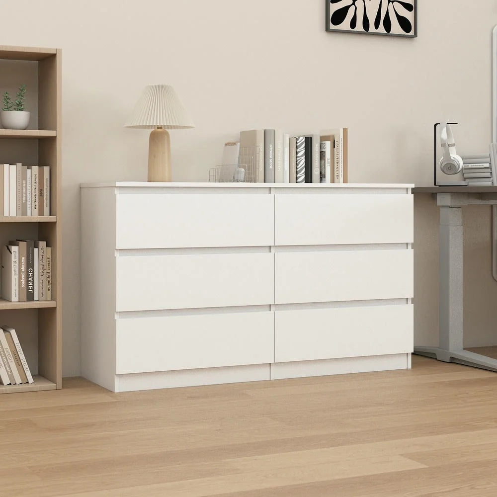 Kadyn Modern 6 Drawer Dresser Wood Cabinet, Dresser for Bedroom, Kitchen Storage Cabinet with Drawers, Chest of Drawers(Black)