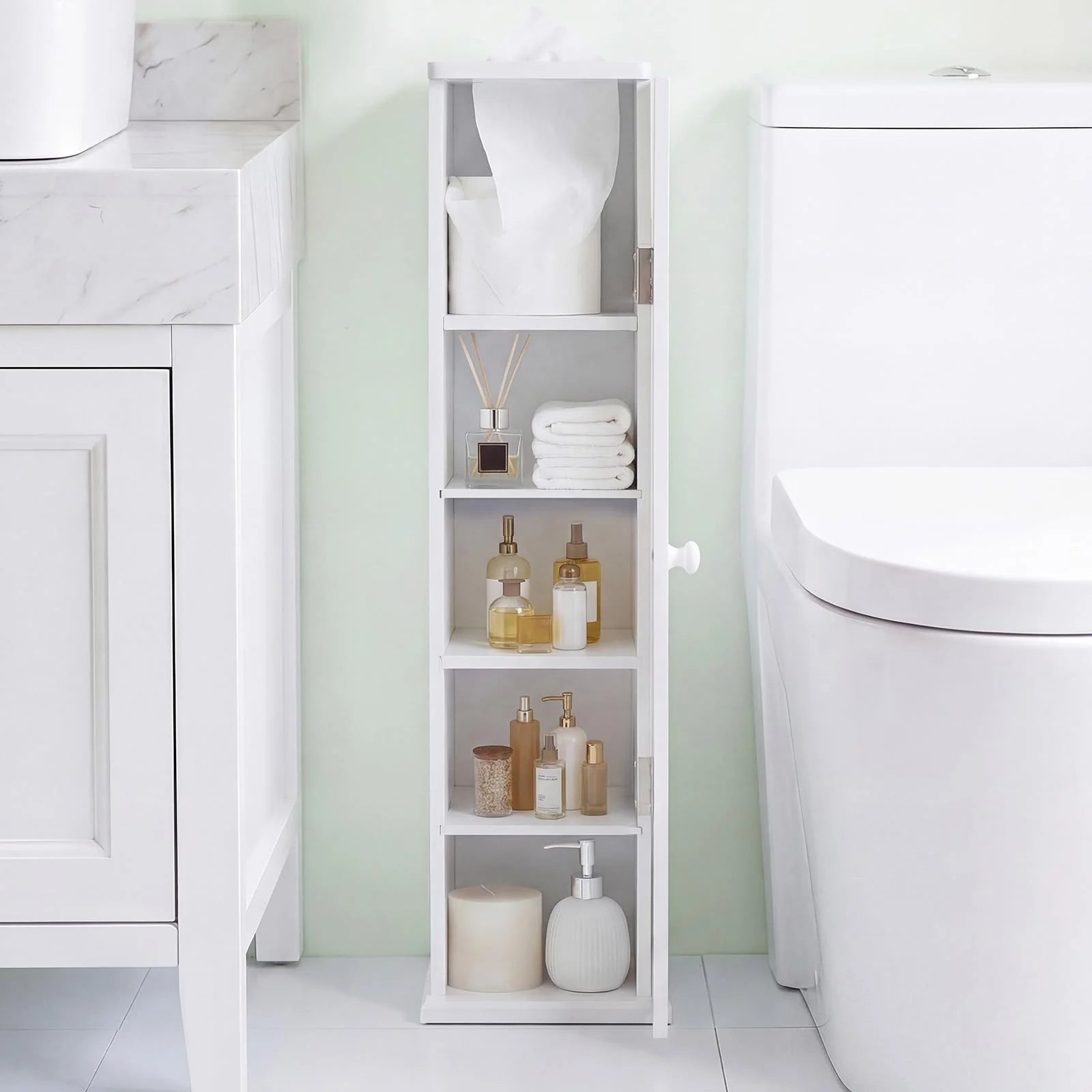 Tangkula Slim Bathroom Storage Cabinet with Door