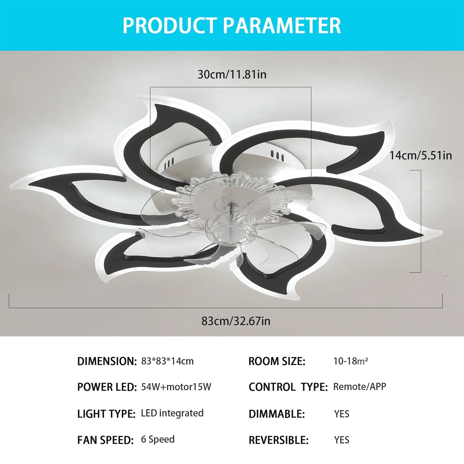 Garwarm Dimmable Ceiling Fan with Light and Remote Control, 27" Small Flush Mounted Ceiling Fan