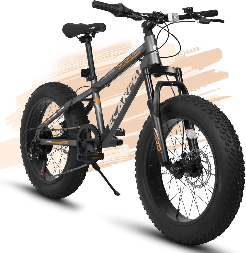 20 in Mountain Bike for 7 - 15 Years Old, 7 Speed Kids Bike with High Carbon Steel Frame, Fat Tire and Dual Disc Brake, Front Suspension Mountain