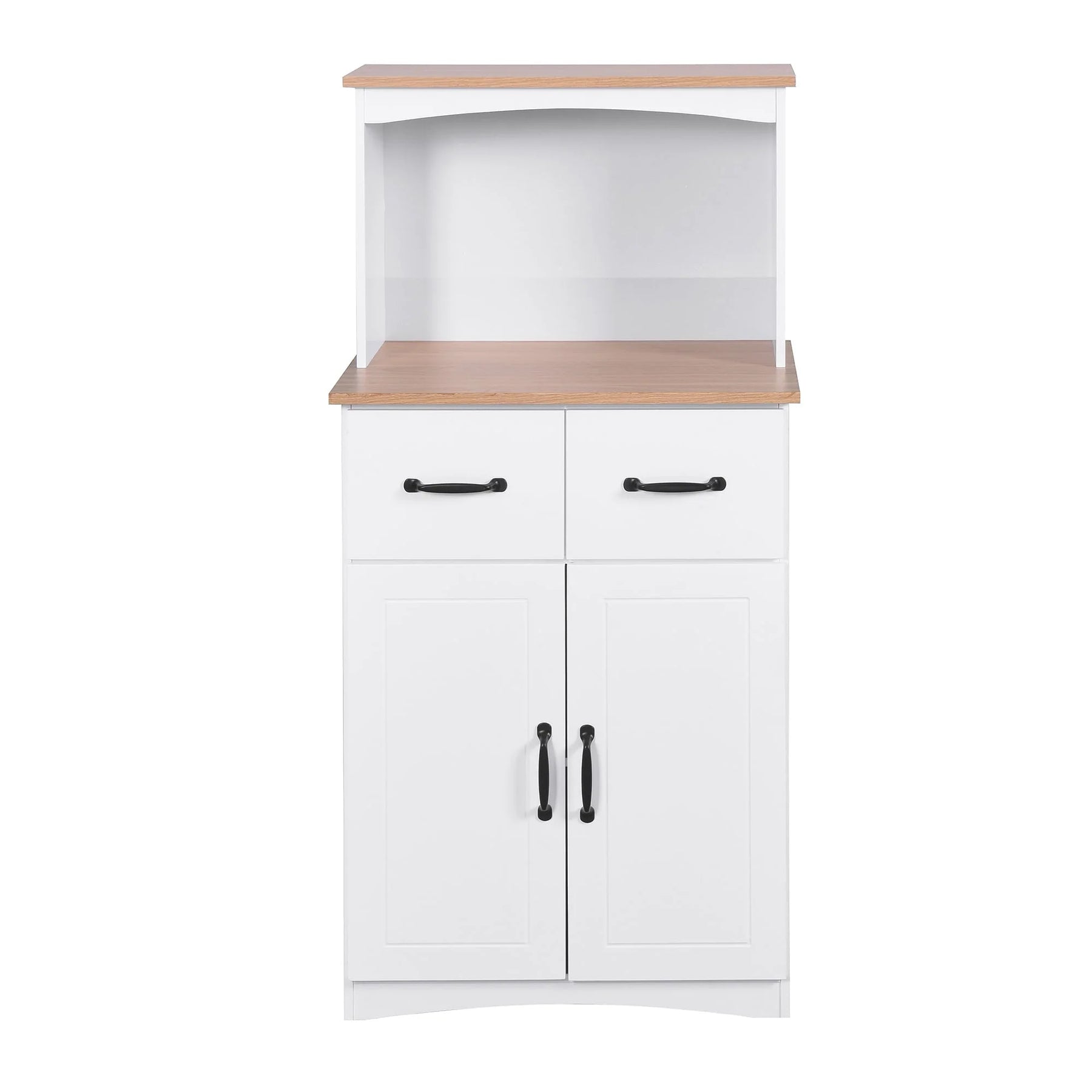Kitchen Storage Cabinet Pantry Cabinet, White Storage Cupboard Pantry with 2 Doors, 2 Drawers & Microwave Shelf, Freestanding Kitchen Storage Buffet