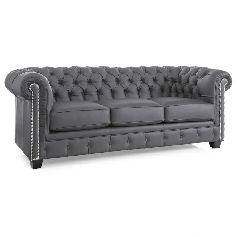 Hancock Tufted Top Grain Italian Leather Chesterfield Sofa - Dimensions: 31" H x 86" W x 40" D