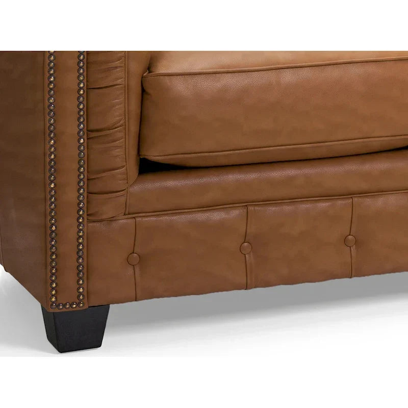 Hancock Tufted Top Grain Italian Leather Chesterfield Sofa - Dimensions: 31" H x 86" W x 40" D