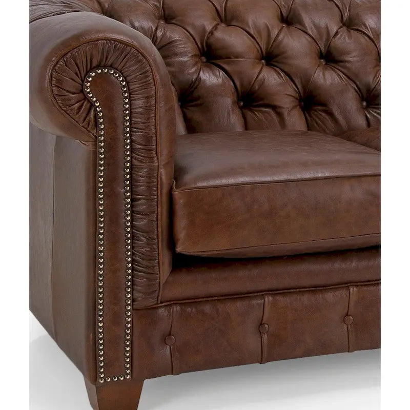 Hancock Tufted Top Grain Italian Leather Chesterfield Sofa - Dimensions: 31" H x 86" W x 40" D