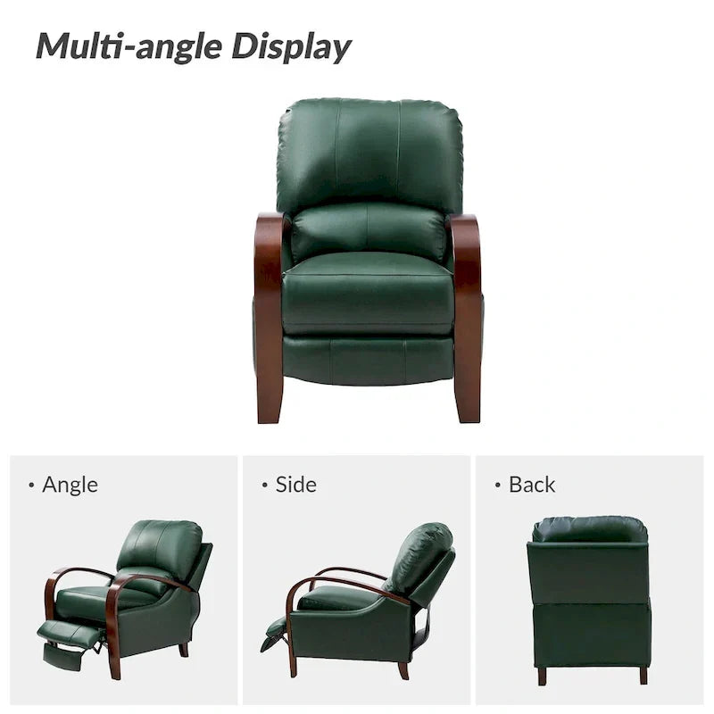 Set of 2 Alex Mid - Century Modern Genuine Leather Manual Recliners with Curved Wooden Arms
