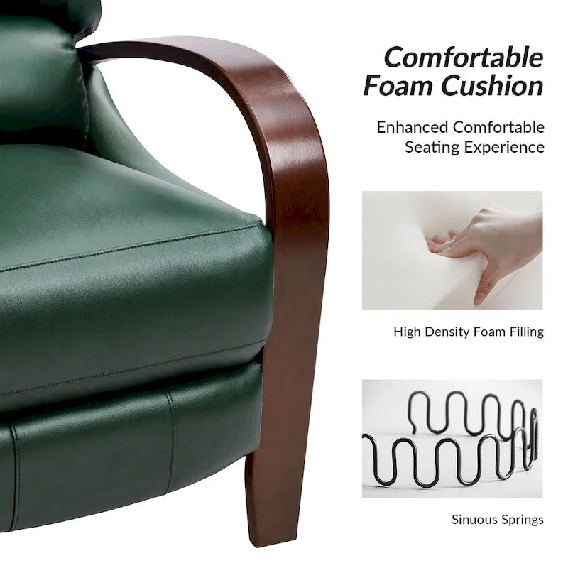 Set of 2 Alex Mid - Century Modern Genuine Leather Manual Recliners with Curved Wooden Arms