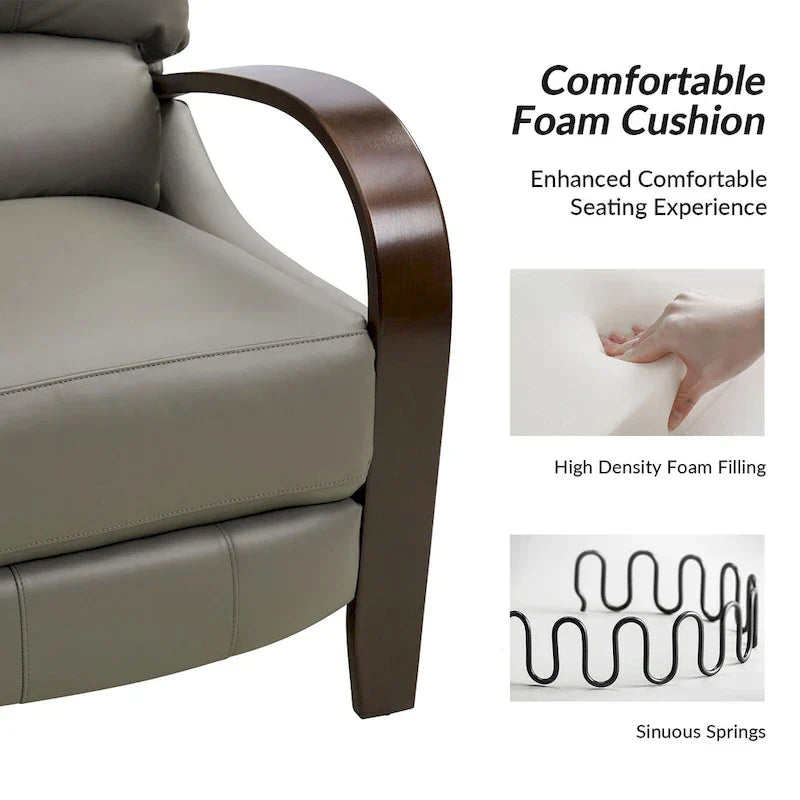 Set of 2 Alex Mid - Century Modern Genuine Leather Manual Recliners with Curved Wooden Arms