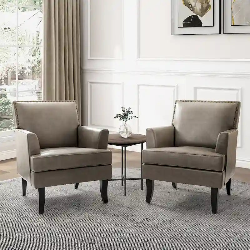 Nileus Set of 2 Modern Classic Polyester Accent Chairs with Solid Wood Legs by HULALA HOME