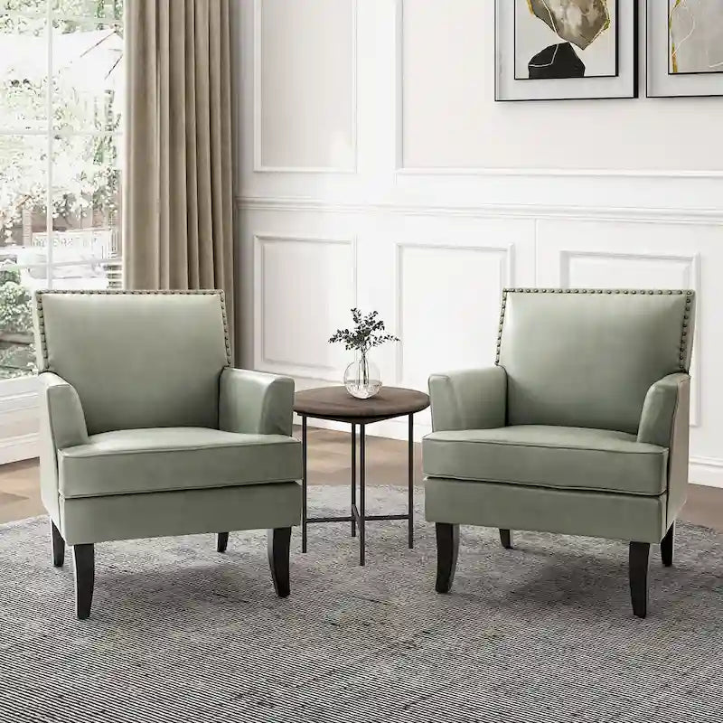 Nileus Set of 2 Modern Classic Polyester Accent Chairs with Solid Wood Legs by HULALA HOME