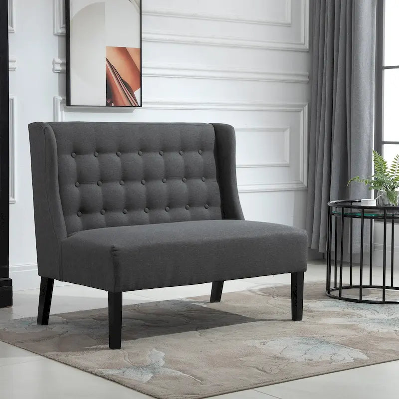 HOMCOM Armless Double Sofa Loveseat - Tufted Linen Upholstery Couch with Wooden Legs for Living Room - 28.75 x 43.25 x 36.5 inches
