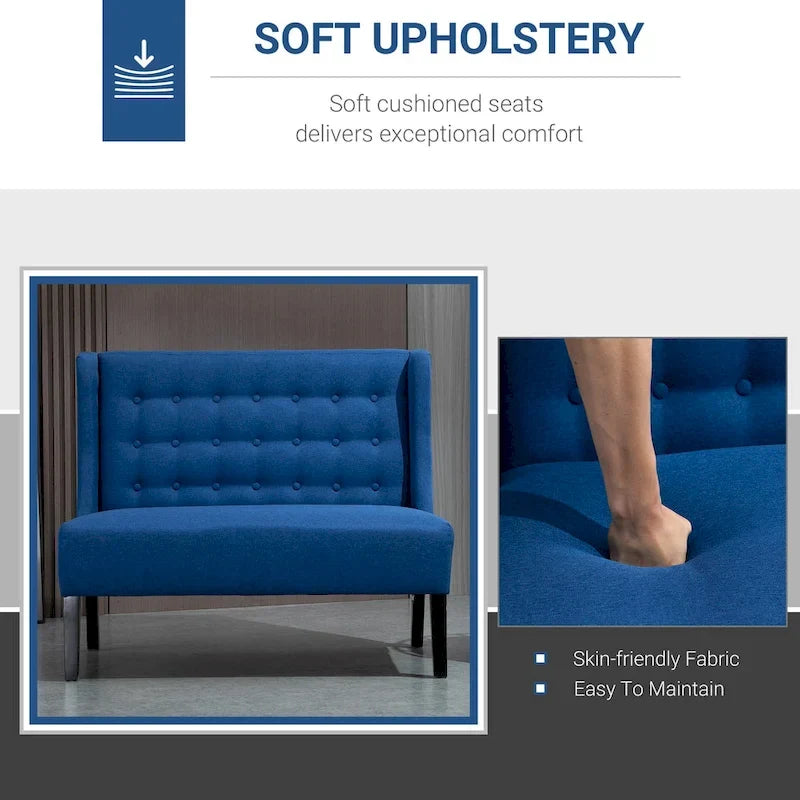 HOMCOM Armless Double Sofa Loveseat - Tufted Linen Upholstery Couch with Wooden Legs for Living Room - 28.75 x 43.25 x 36.5 inches