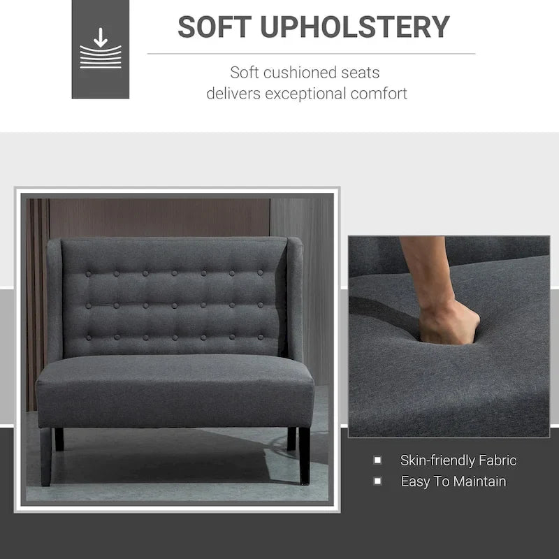 HOMCOM Armless Double Sofa Loveseat - Tufted Linen Upholstery Couch with Wooden Legs for Living Room - 28.75 x 43.25 x 36.5 inches