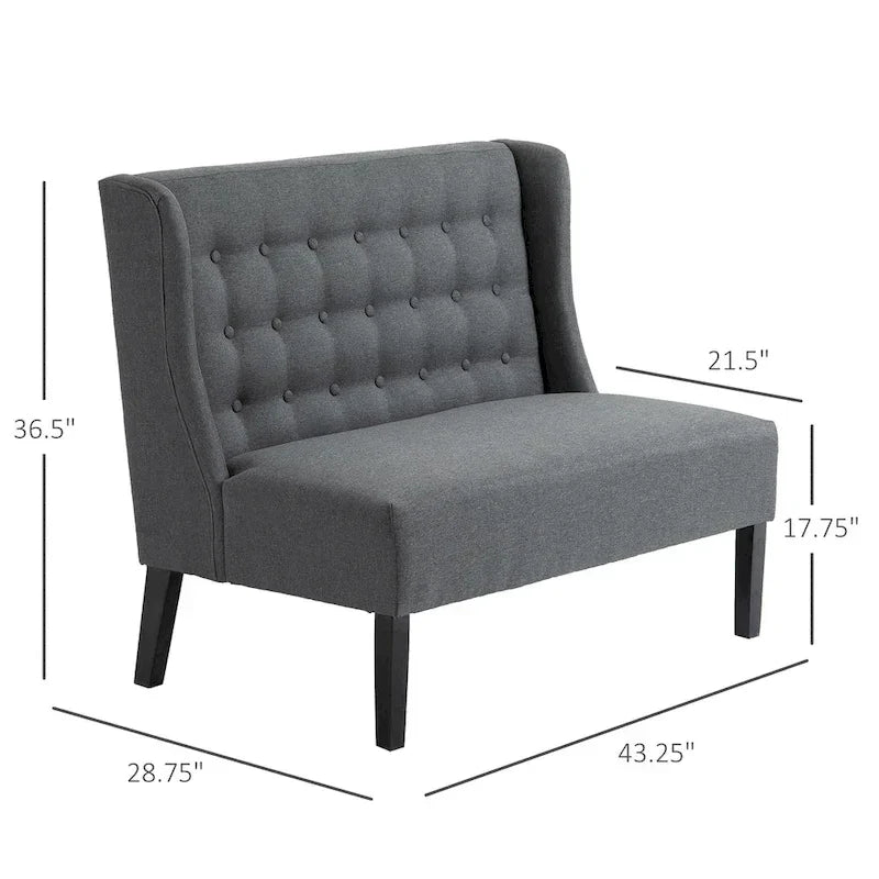 HOMCOM Armless Double Sofa Loveseat - Tufted Linen Upholstery Couch with Wooden Legs for Living Room - 28.75 x 43.25 x 36.5 inches