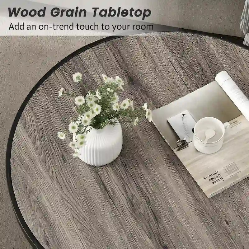 Myhozm Industrial Round Metal Coffee Table with Shelf – Perfect for Living Room, Home Office, and Bedroom