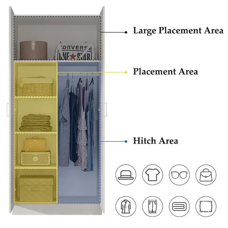 5-Shelf Wardrobe Cabinet with Double Doors, Home Storage Organizer